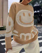 Damen Strickpullover mit fröhlichem Emoji-Motiv und komfortablem Schnitt R&B