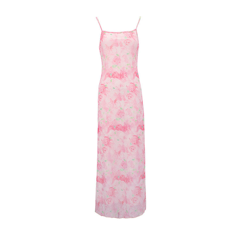 Damen elegantes Blumenmuster Maxikleid R&B