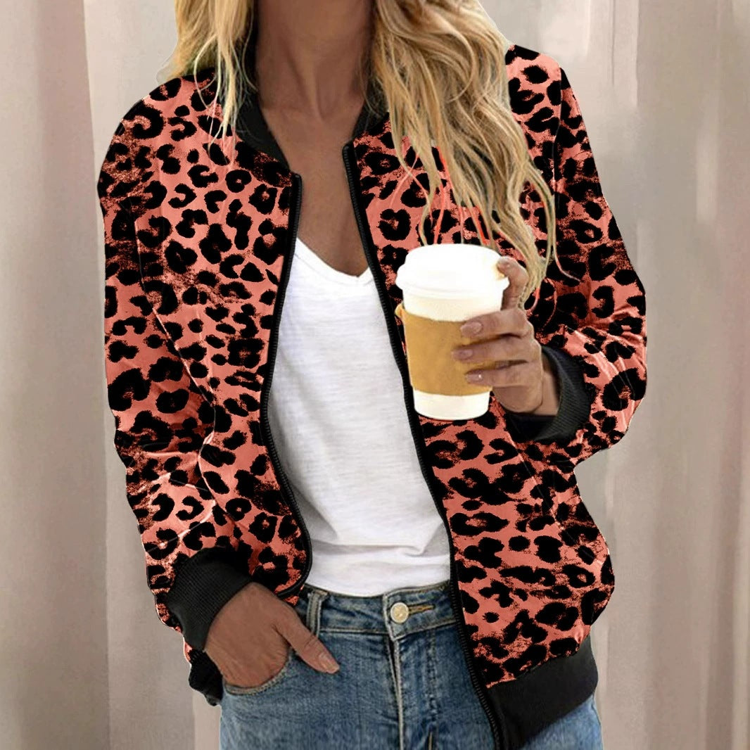 Damen sportliche Leopardenmuster Bomberjacke R&B
