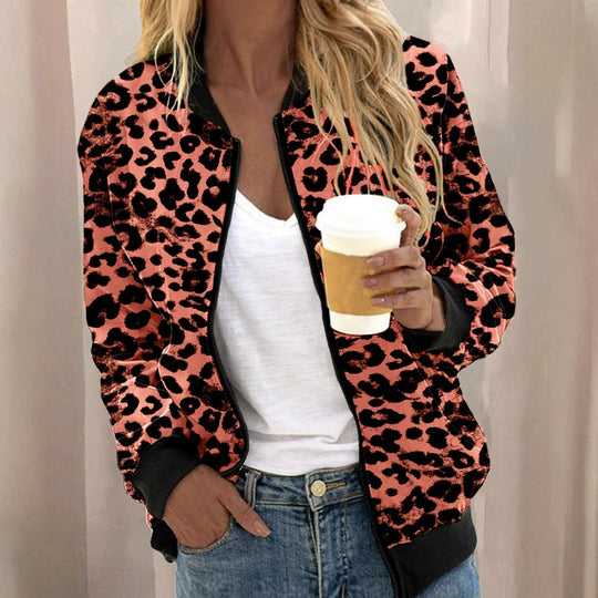 Damen sportliche Leopardenmuster Bomberjacke R&B