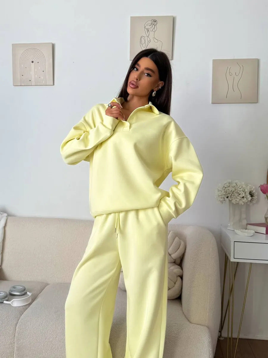 Damen bequemer Polopullover und entspannte Hose Set R&B