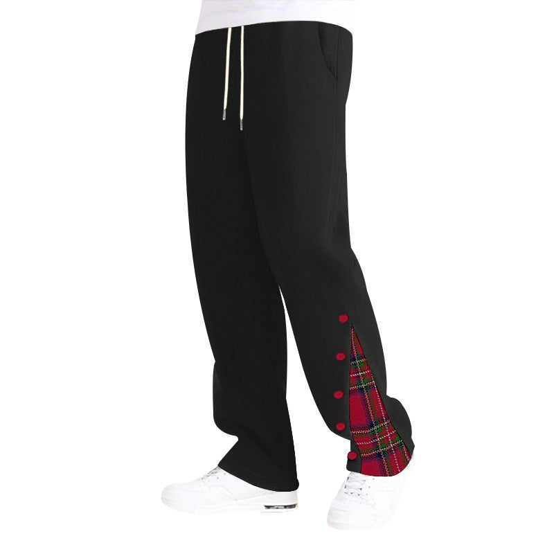 Herren bequeme Freizeithose mit seitlichen Knopfdetails und Karomuster R&B