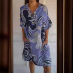 Damen luftiges Strandkleid mit modischem Muster und seitlichen Taschen