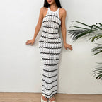 Damen figurbetontes Häkel-Maxikleid R&B