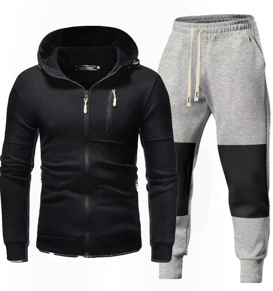 Herren Sportliches Hoodie- und Jogginghose-Set mit Funktionalen Reißverschlusstaschen R&B