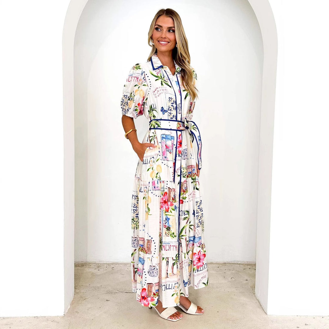 Damen Luftiges Maxikleid mit floralem Grafikdesign und praktischen Taschen R&B