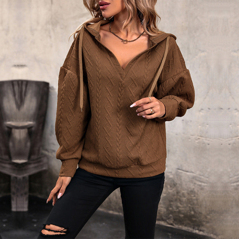 Damen Kapuzenpullover mit strukturiertem Zopfmuster R&B