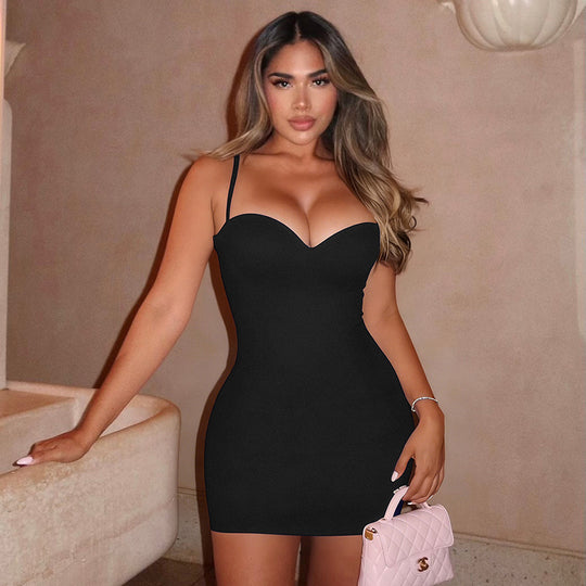 Damen Figurbetontes Minikleid mit Herzausschnitt und Spaghettiträgern R&B