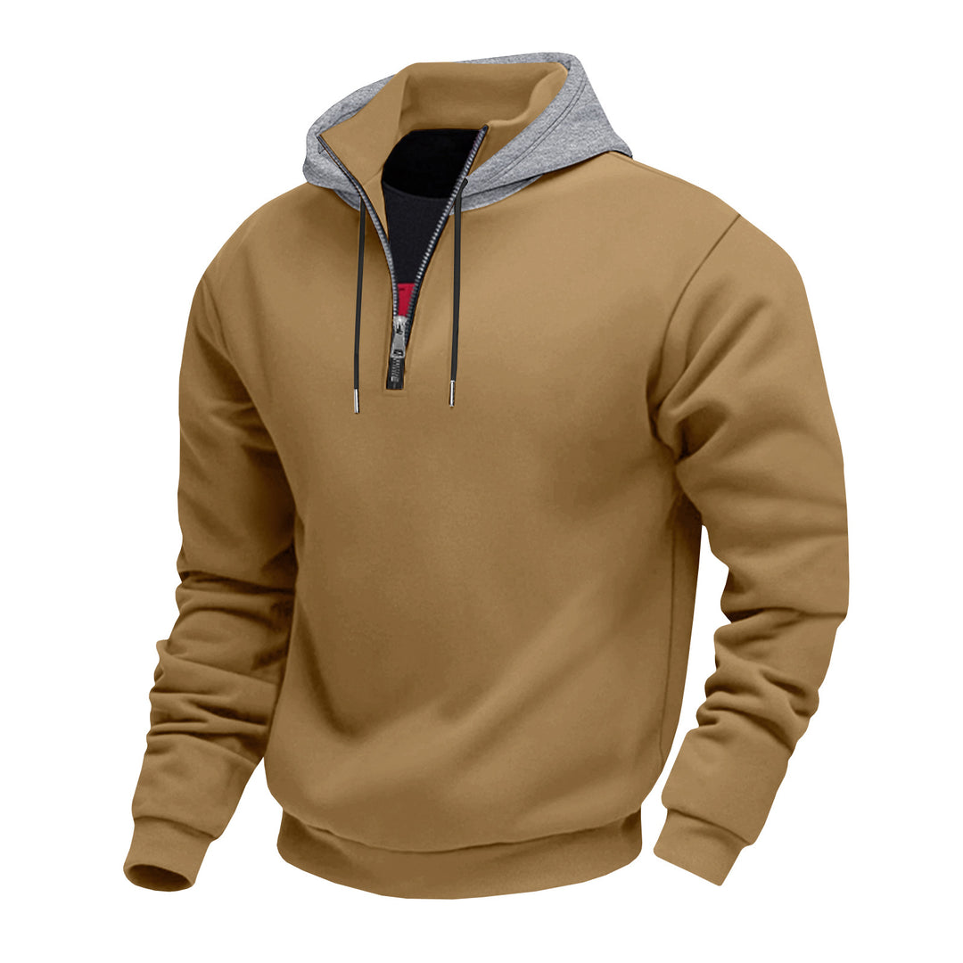Herren Kapuzenpullover mit halbem Reißverschluss und kontrastierendem Innenfutter R&B
