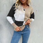 Damen Gemusterter Sweatpullover mit Farbblockdesign und Rundhalsausschnitt R&B