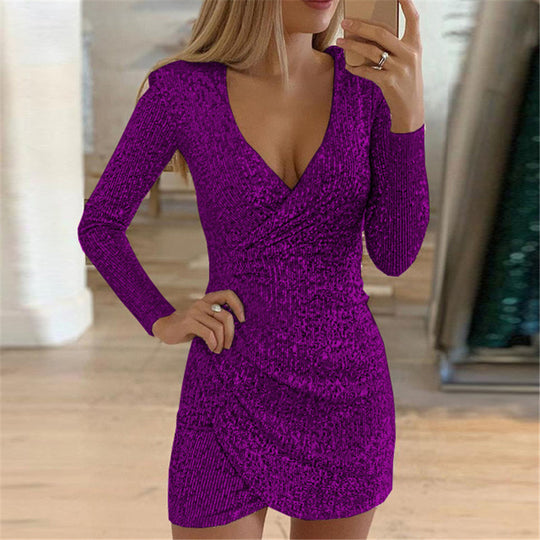 Damen Funkelndes Partykleid mit figuroptimierendem Schnitt und V-Ausschnitt R&B