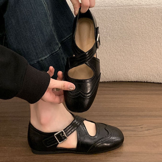 Damen Ballerinas mit verstellbarem Riemchen und eleganter Lochoptik R&B