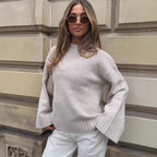 Damen Strickpullover mit weitem Schnitt und elegantem Rollkragen R&B