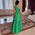 Damen Maxi-Kleid mit asymmetrischem Schnitt und elegantem Taillengürtel R&B