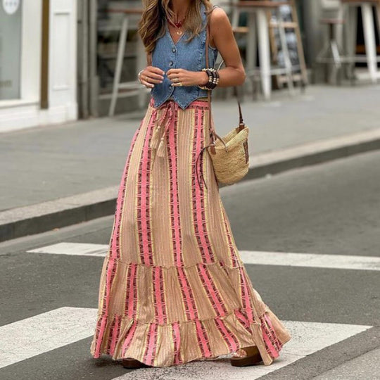 Damen Maxikleid mit fröhlichem Muster R&B
