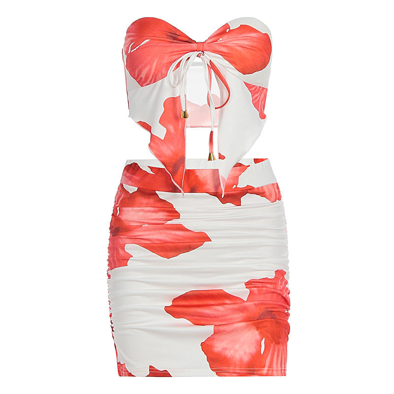 Damen figurbetontes Kleid mit floralem Design und Raffungsdetails R&B