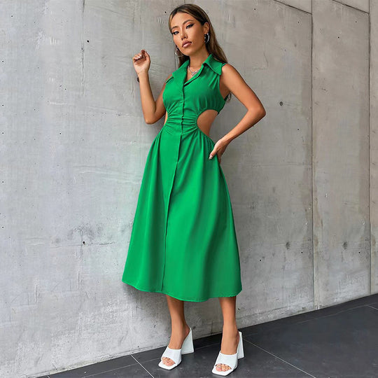 Damen elegantes Maxikleid mit tailliertem Design und raffinierten Cut-Outs R&B