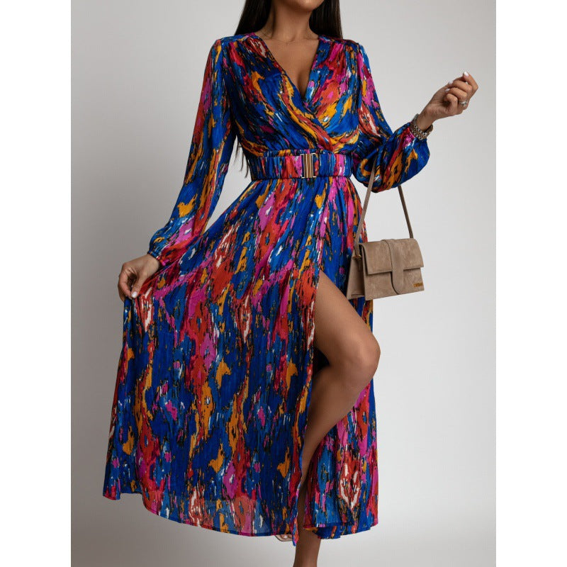 Damen Maxi-Kleid mit tiefem Schlitz und floralem Muster R&B