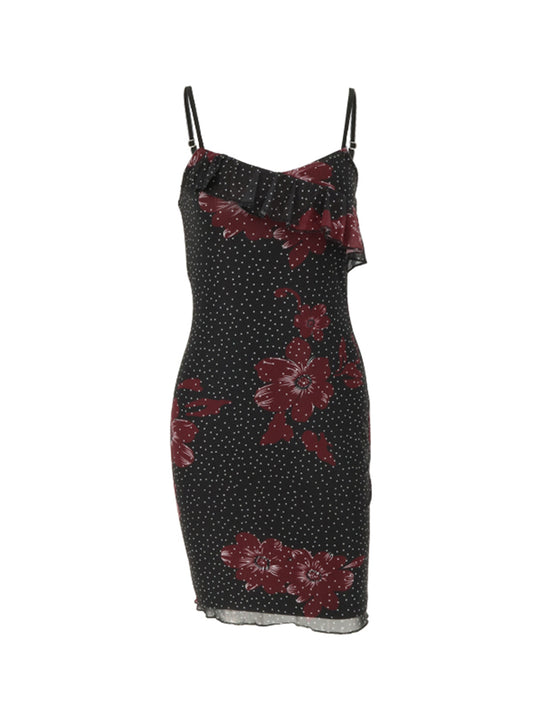 Damen figurbetontes Sommerkleid mit Rüschendetails und floralem Design R&B