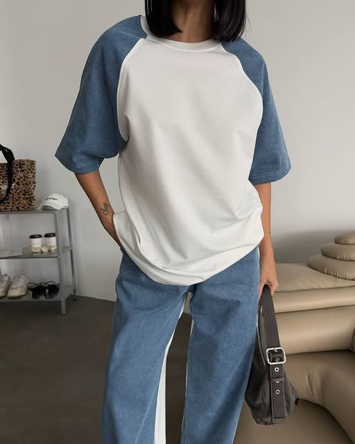 Damen lässiges Sportanzug-Set mit oversized Oberteil und weitem Bein R&B