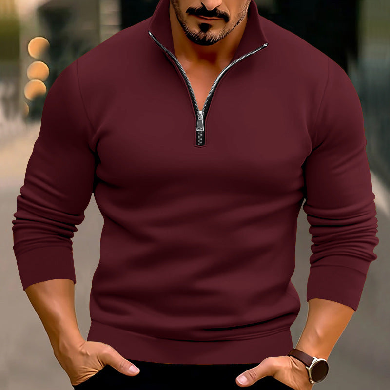 Herren nan taillierter Feinstrickpullover mit kurzem Reißverschluss und Stehkragen R&B