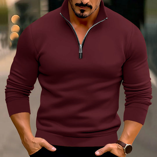 Herren nan taillierter Feinstrickpullover mit kurzem Reißverschluss und Stehkragen R&B