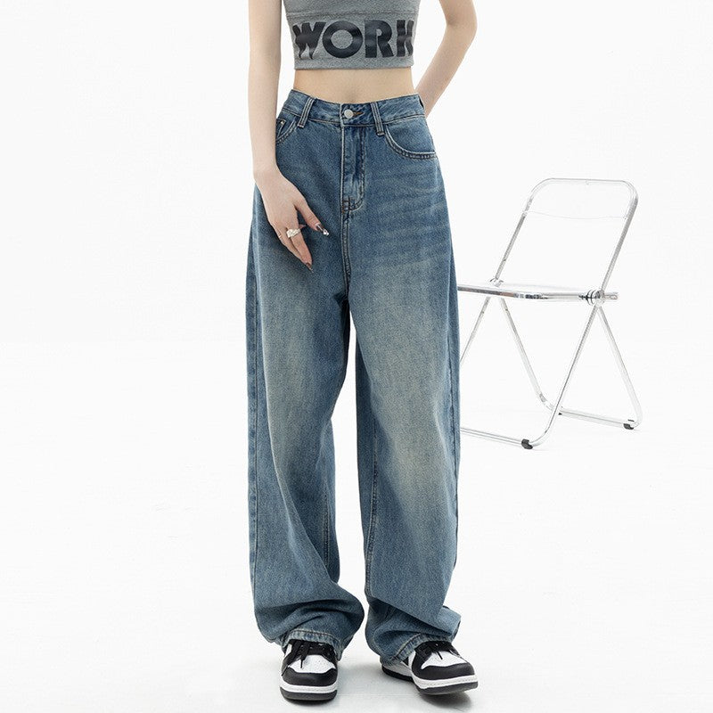 Damen Weite High-Waist Jeans mit lässigem Schnitt und ausgefranstem Saum R&B