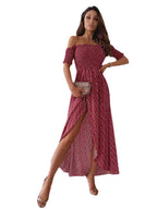 Damen Maxikleid mit raffinierten Puffärmeln und elegantem seitlichen Schlitz R&B