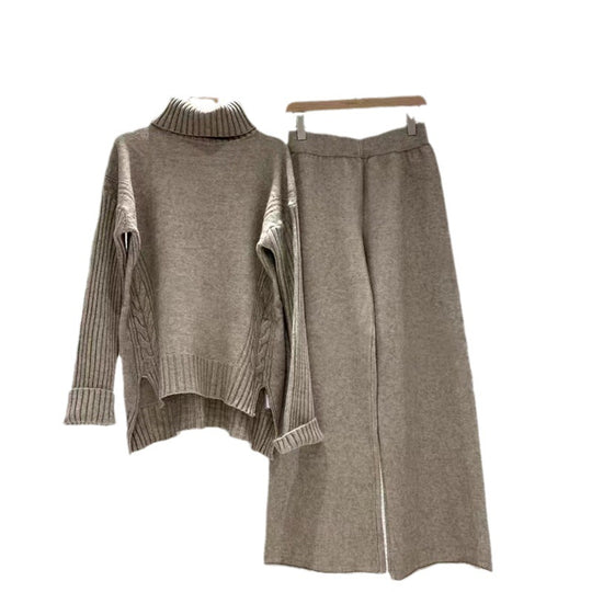 Damen modisches Strickset mit hohem Kragen und weitem Bein R&B