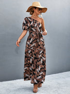 Damen Maxikleid mit asymmetrischem Schnitt und einzigartigem Palmblätterdruck R&B