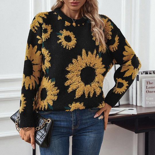 Damen kuscheliger Pullover mit Sonnenblumenmotiv R&B