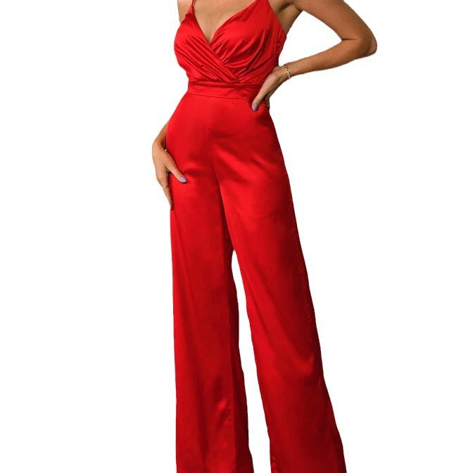 Damen eleganter Jumpsuit mit schmalen Trägern und einem fließenden Schnitt R&B