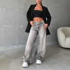 Damen Weite High-Waist Jeans mit elegantem Design und lässigem Schnitt R&B
