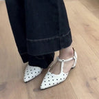 Damen elegante Ballerinas mit modischem Riemchen und dekorativem Punktenmuster R&B
