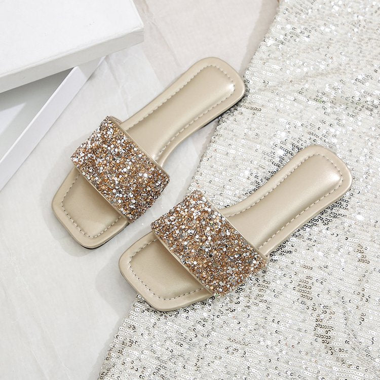 Damen elegante Strass-Pantoletten R&B