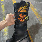 Damen Schnürstiefel mit modischem Schmetterlingsdesign und hohem Plateau R&B
