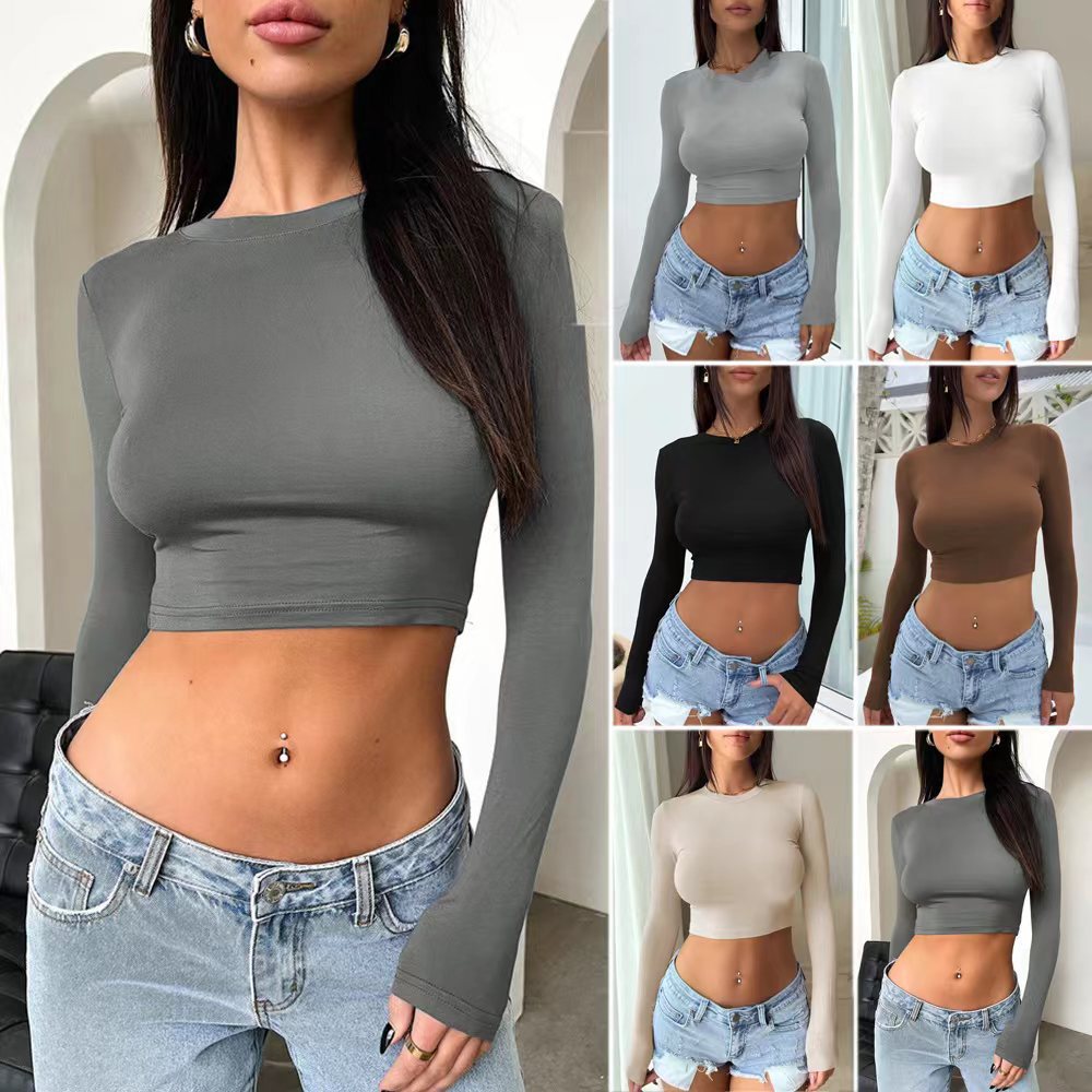 Damen langärmliges Crop-Top aus elastischem Material mit figurbetonter Passform R&B