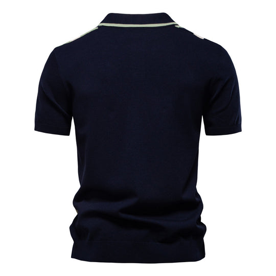 Herren nan retro-inspiriertes Strickpolo mit vertikaler Intarsienstruktur und offenem Kentkragen R&B