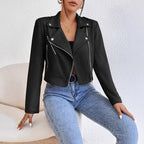 Damen Stylische Kunstjacke im Biker-Stil mit asymmetrischem Reißverschluss R&B