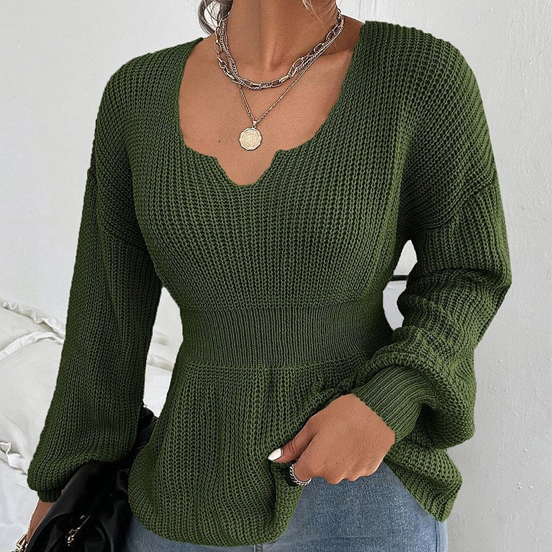 Damen lässiger Strickpullover mit tiefem V-Ausschnitt und Rippstruktur R&B