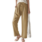Damen nan lässige Leinenhose mit weitem Bein, elastischem Bund und Seitentaschen R&B