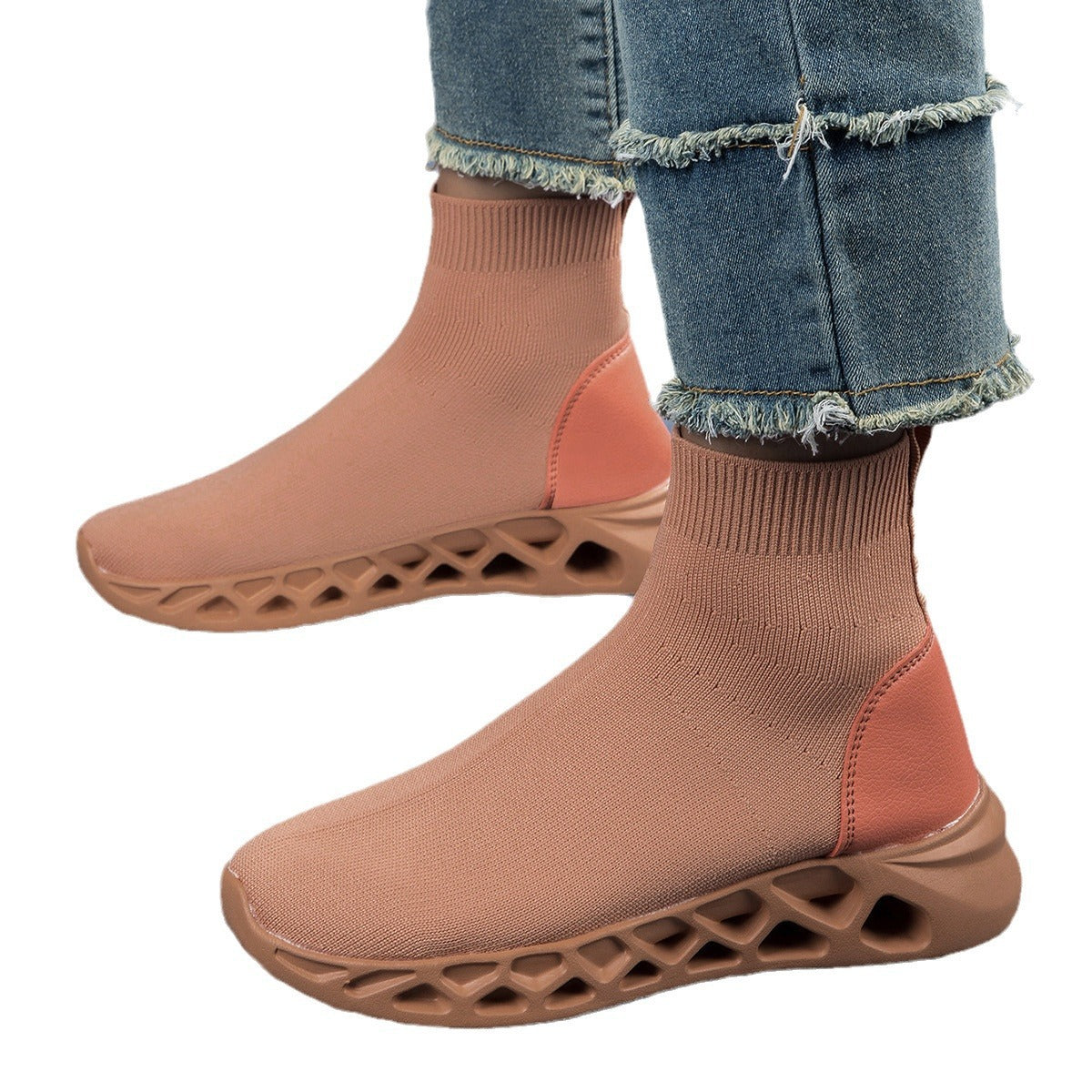 Damen High-Top Sneakers mit elastischem Obermaterial und rutschfester Sohle
