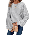 Damen Pullover mit eleganten Ballonärmel und Rippenstruktur R&B
