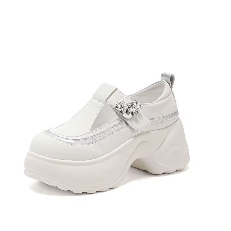 Damen Chunky Schnürschuhe mit verstellbarem Riemen und modischen Blütenapplikationen R&B