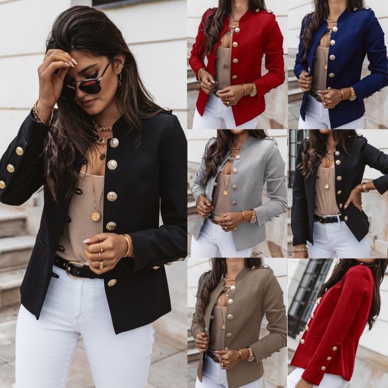 Damen modischer Blazer mit goldenen Knöpfen und schmalem Schnitt R&B