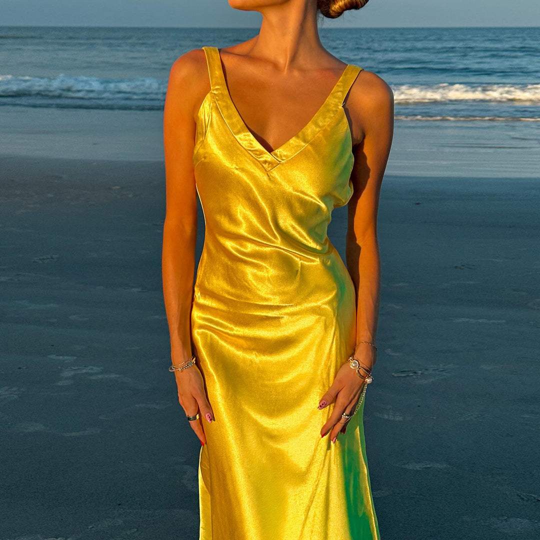 Damen Sommerliches Maxikleid mit elegantem V-Ausschnitt und fließender Silhouette R&B