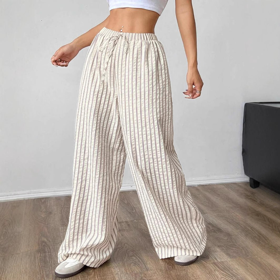 Damen lässige Hochbundhose im gestreiften Design R&B