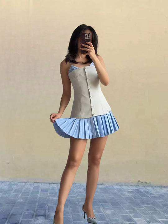 Damen Plissiertes Mini-Kleid mit ausgestelltem Rock R&B