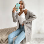 Damen Langärmlige Strickjacke mit Kapuze und seitlichen Taschen R&B
