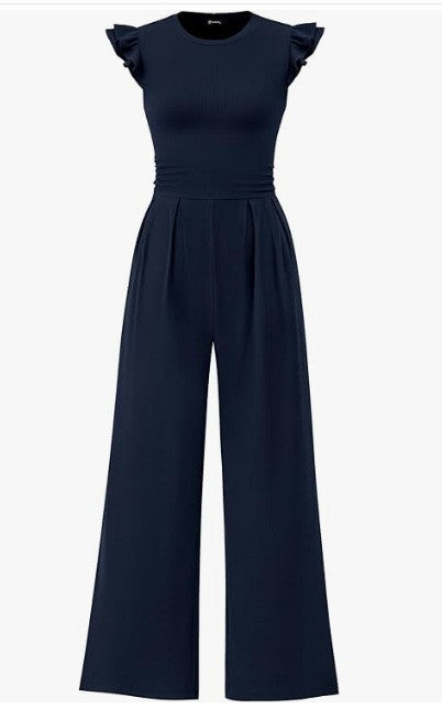 Damen eleganter Jumpsuit mit Puffärmeln und weitem Bein R&B